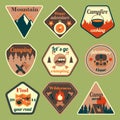 Outdoors tourism camping flat badges set vector illustration