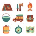 Outdoors tourism camping flat icons set Royalty Free Stock Photo