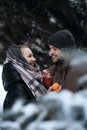 Outdoors Valentines Day Date Ideas for Couples. Winter love story. Cold season dating for couples. Young couple in love Royalty Free Stock Photo