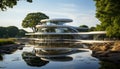 Outdoors, water reflects summer nature, tree, architecture, nautical vessel, travel generated by AI