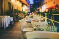 Outdor restaurant terrace at night European city street Royalty Free Stock Photo