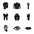 Outer part of body icons set, simple style