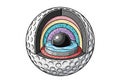 The outer shell is white with dimples, typical of a golf ball Royalty Free Stock Photo