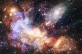 Outer space art. Nebulas, galaxies and bright stars in beautiful composition