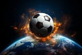 Outer space backdrop with a soccer ball, creating an abstract night wallpaper