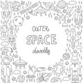 Outer space cosmo doodle icons vector round frame Royalty Free Stock Photo