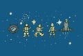 Outer Space Doodle Vector Illustration Set. Hand drawn vector illustration Royalty Free Stock Photo