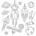 Outer space doodles graphic set