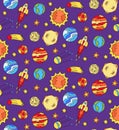 Outer space doodles seamless vector pattern