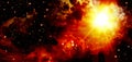 Outer space, explosion of a red star, bright light, sun, on a black background, nebula, clouds, fantasy, astronomy, space, glitter