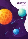 Outer space futuristic cartoon background, cover, brochure templ