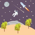 Outer space illustration kids style with spaceman rocket -ship Royalty Free Stock Photo