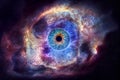Outer space nebula abstract effect. Iris, eye of the universe. abstract circle explosion of hot orange and electric blue gases. ai
