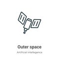 Outer space outline vector icon. Thin line black outer space icon, flat vector simple element illustration from editable Royalty Free Stock Photo