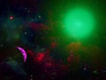 Outer Space Planet Orbiting a Green Glowing Sun