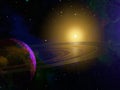 Ringed Exoplanet in Deep Space artist impression