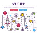 Outer space rocket flying flying to the moon background. Set of huge space infographic universe illustration. Vector