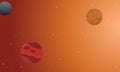 Outer space scenery on orange background