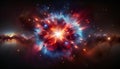 outer space with supernova explosion, bright flash of light with intense red and blue hues Royalty Free Stock Photo