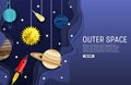 Outer space web banner template, vector layered paper cut style Royalty Free Stock Photo