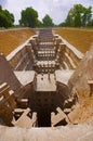 Outer view of the Sun Temple on the bank of the river Pushpavati. Built in 1026 - 27 AD, Modhera village of Mehsana district, Guj Royalty Free Stock Photo