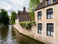 Outer wall of Begijnhof, Beguinage, and canal in old town of Bruges,  Belgium Royalty Free Stock Photo