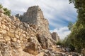 Outer walls and guard towers in the medieval fortress of Nimrod - Qalaat al-Subeiba located near the border with Syria and