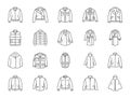 Outerwear clothes doodle illustration including icons - waterproof raincoat, windbreaker, peacoat, parka, wind cheater Royalty Free Stock Photo