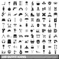 100 outfit icons set, simple style