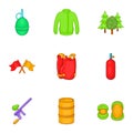 Outfit paintball icons set, cartoon style