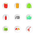 Outfit paintball icons set, cartoon style