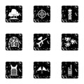 Outfit paintball icons set, grunge style