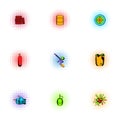 Outfit paintball icons set, pop-art style