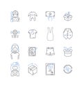 Outfit production line icons collection. Tailoring, Designing, Stitching, Apparel, Garment, Clothing, Fashion vector and