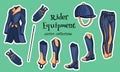 Outfit rider a set of clothes for a jockey boots pedjak pants whip helmet in cartoon style