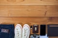 Outfit of traveler, student, teenager, young woman or guy.