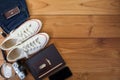 Outfit of traveler, student, teenager, young woman or guy. Royalty Free Stock Photo