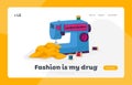 Outfit, Wear and Apparel Fashion Design Landing Page Template. Dressmakers Equipment Sewing Machine Royalty Free Stock Photo
