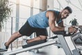 Outgoing bearded male going for sport Royalty Free Stock Photo