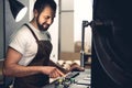 Outgoing man working on digital device Royalty Free Stock Photo