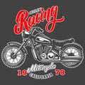 Outlaw racing. Emblem template with old style motorcycle. Design element for logo, label, sign, emblem, poster.