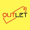 Outlet store banner on a yellow background.