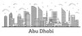 Outline Abu Dhabi United Arab Emirates City Skyline with Modern Buildings Isolated on White Royalty Free Stock Photo