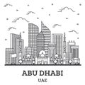 Outline Abu Dhabi United Arab Emirates City Skyline with Modern Buildings Isolated on White Royalty Free Stock Photo