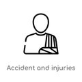outline accident and injuries vector icon. isolated black simple line element illustration from law and justice concept. editable