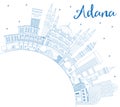 Outline Adana Turkey City Skyline with Blue Buildings and Copy Space