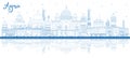 Outline Agra India City Skyline with Blue Buildings and Reflections