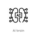 outline ai brain vector icon. isolated black simple line element illustration from artificial intellegence concept. editable
