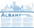 Outline Albany New York City Skyline with Blue Buildings and Copy Space