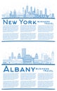 Outline Albany and New York USA City Skyline Set